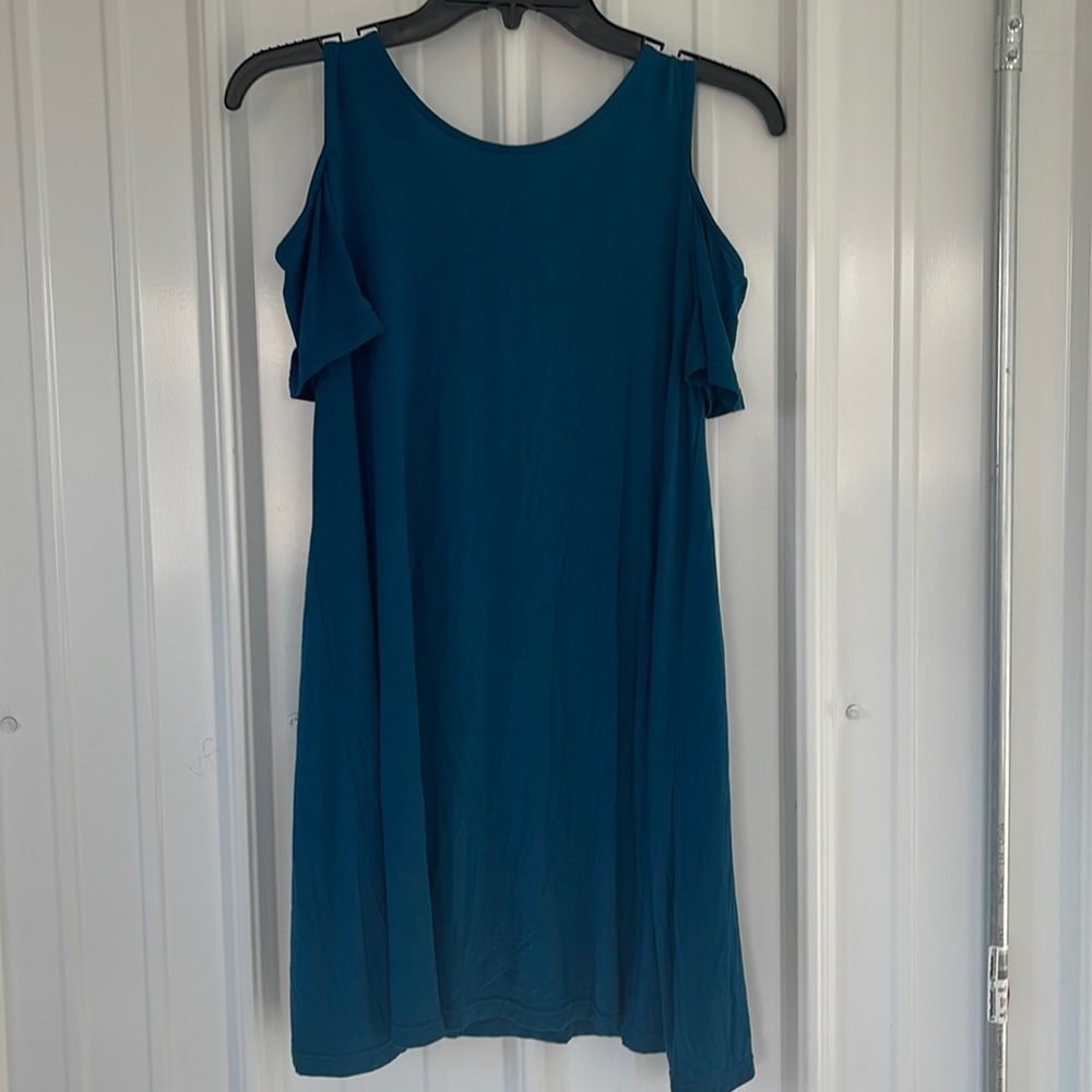 CY Fashions Tunic Top New Teal Cold Shoulder shirt blouse